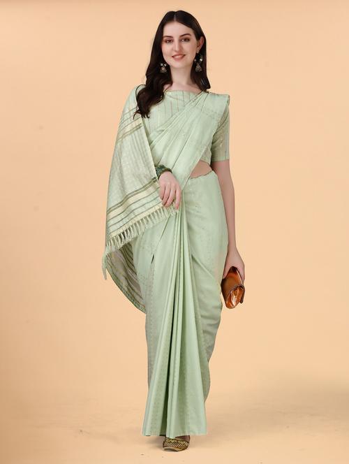 women's stripes light green colored saree with blouse - 19693430 - Very Small Image - 1