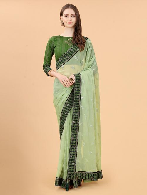 self designed woven contrast border saree with blouse - 19693442 - Very Small Image - 1
