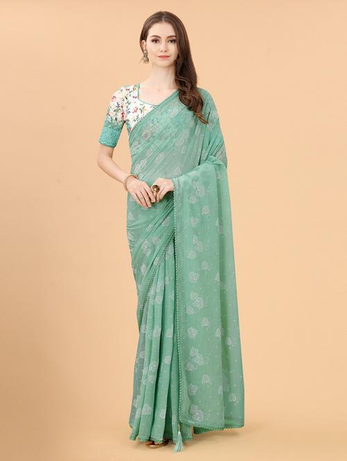 printed woven saree with blouse - 19693448 - Very Small Image - 1