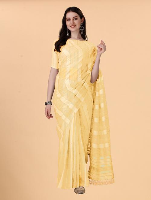 women's stripes yellow colored saree with blouse - 19693467 - Very Small Image - 1