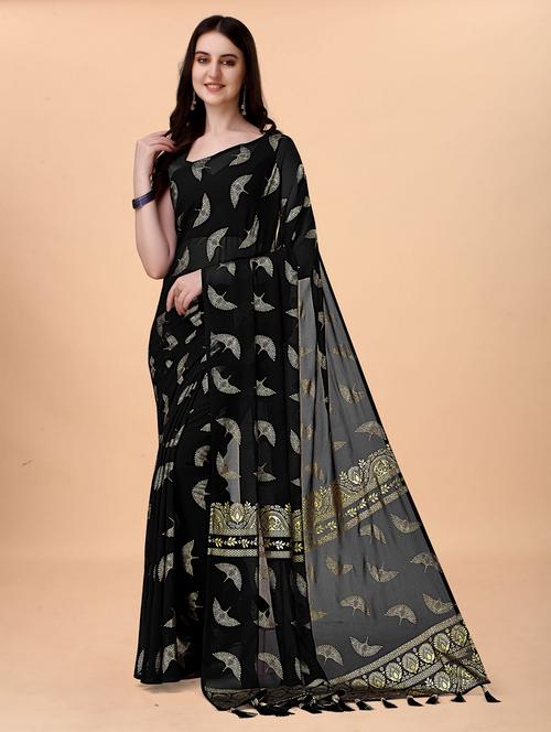 foil print woven saree with blouse - 19693468 - Very Small Image - 1