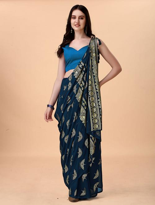 foil print woven saree with blouse - 19693469 - Very Small Image - 1