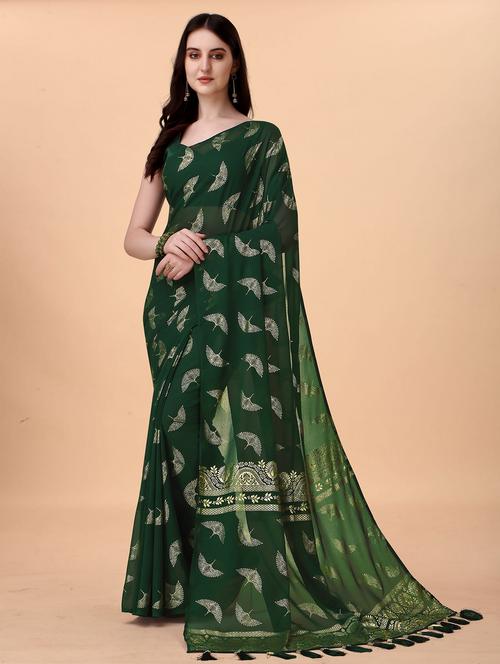 foil print woven saree with blouse - 19693470 - Very Small Image - 1
