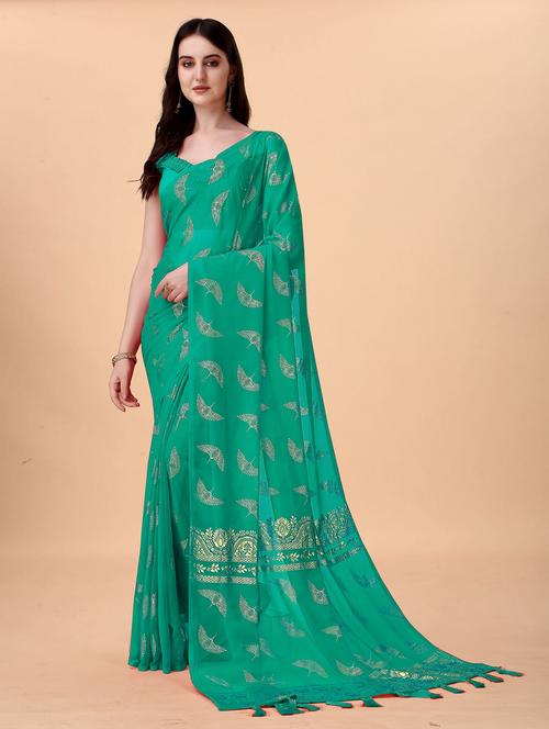 foil print woven saree with blouse - 19693471 - Very Small Image - 1
