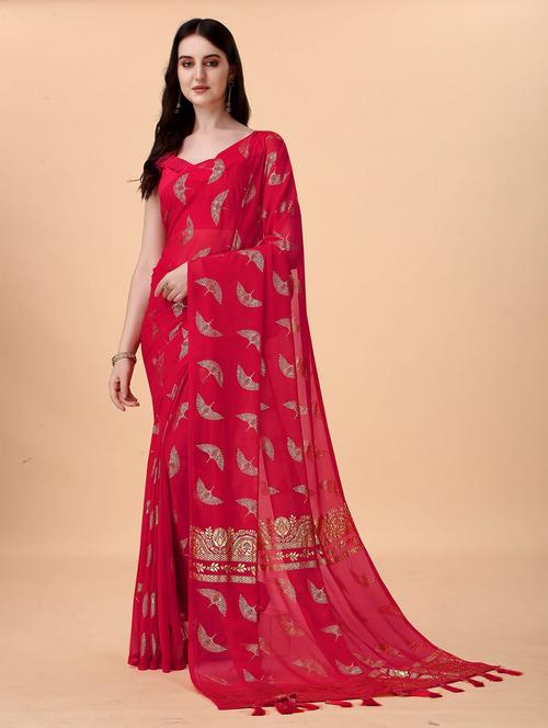 foil print woven saree with blouse - 19693473 - Very Small Image - 1