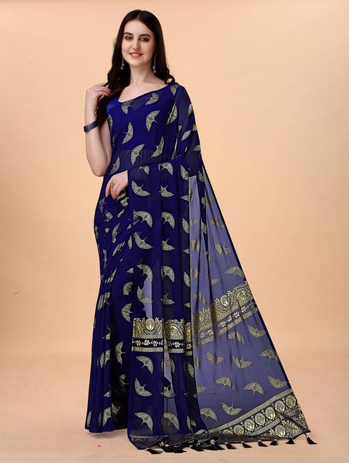foil print woven saree with blouse - 19693474 - Very Small Image - 1