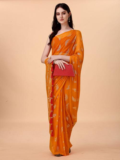 foil print woven saree with blouse - 19693476 - Very Small Image - 1