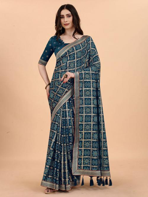 women's bandhani blue colored saree with blouse - 19693514 - Very Small Image - 1