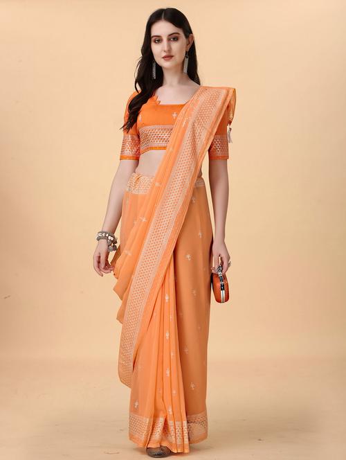 printed woven saree with blouse - 19693524 - Very Small Image - 1