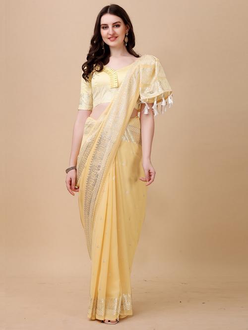 printed woven saree with blouse - 19693532 - Very Small Image - 1