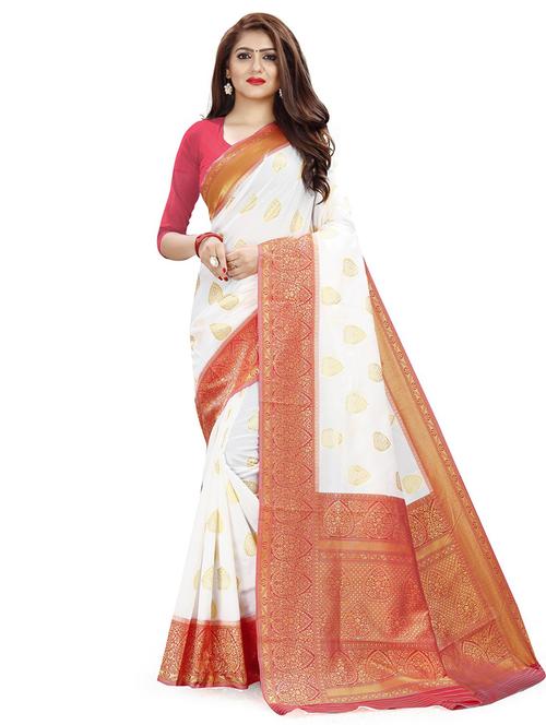 self designed woven contrast border saree with blouse - 19693536 - Very Small Image - 1