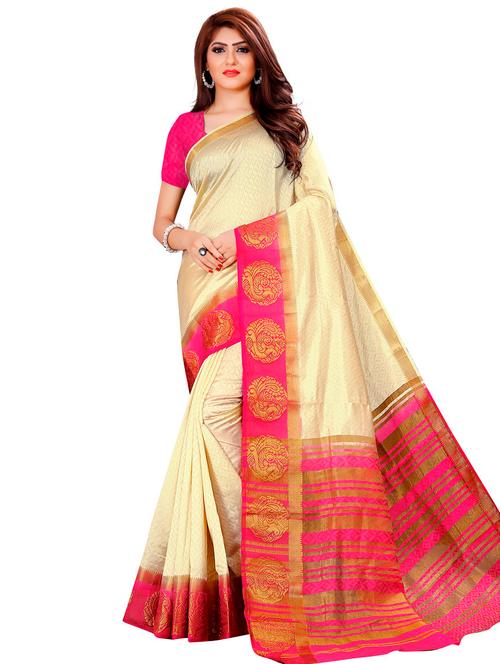 self designed kanjivaram contrast border saree with blouse - 19693560 - Very Small Image - 1