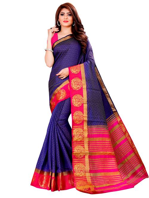 self designed woven contrast border saree with blouse - 19693563 - Very Small Image - 1