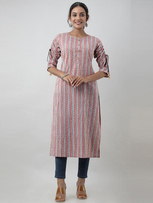 women boat neck printed straight kurta - 19693722 - Very Small Image - 1
