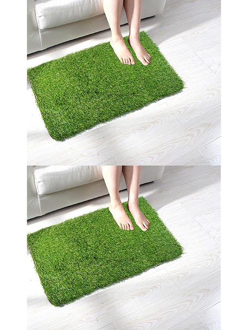shakrin rectangular artificial polyester grass doormat (green, 40x60 cm) pack of 2 - 19693795 - Very Small Image - 1