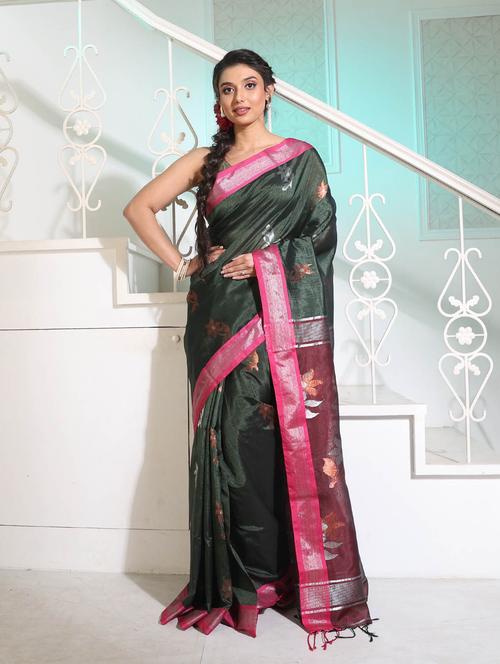 women's self design bottle green colored saree - 19696027 - Very Small Image - 1