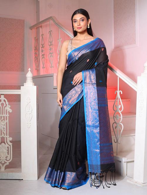 women's floral black colored saree with blouse - 19696076 - Very Small Image - 1