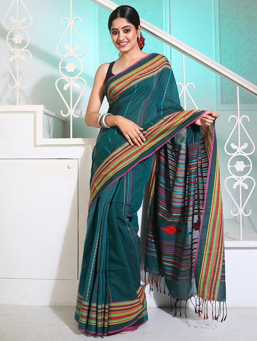 women's self design teal colored saree with blouse - 19696151 - Very Small Image - 1