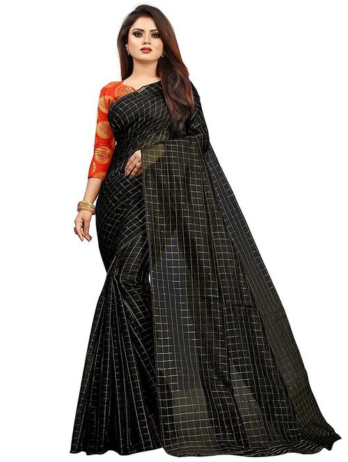 chanderi check print saree with blouse - 19696457 - Very Small Image - 1
