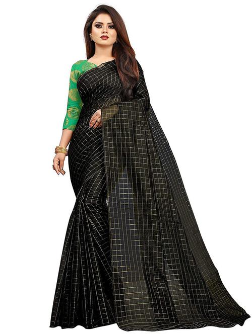 chanderi check print saree with blouse - 19696458 - Very Small Image - 1