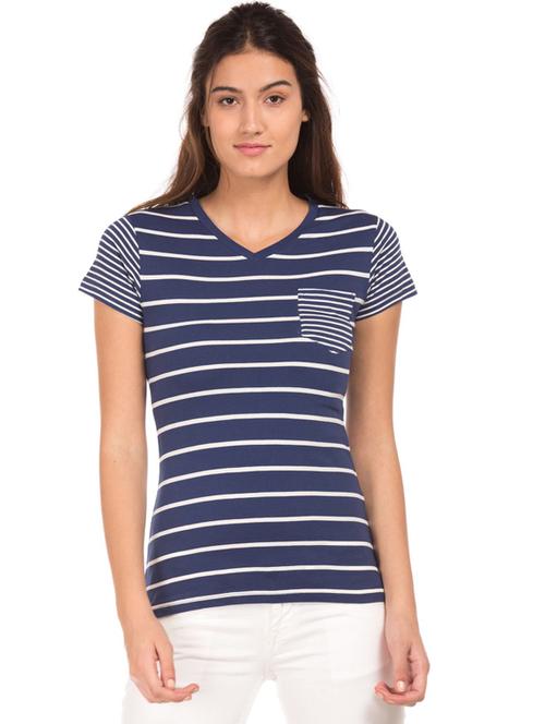 v-neck striped regular tee - 19696896 - Very Small Image - 1