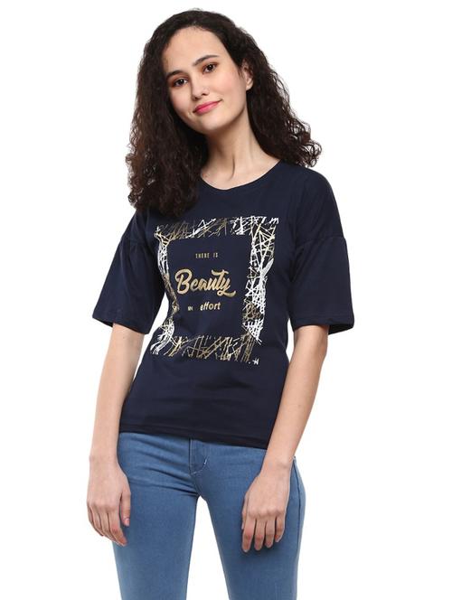 women's front print round neck t-shirt - 19696920 - Very Small Image - 1