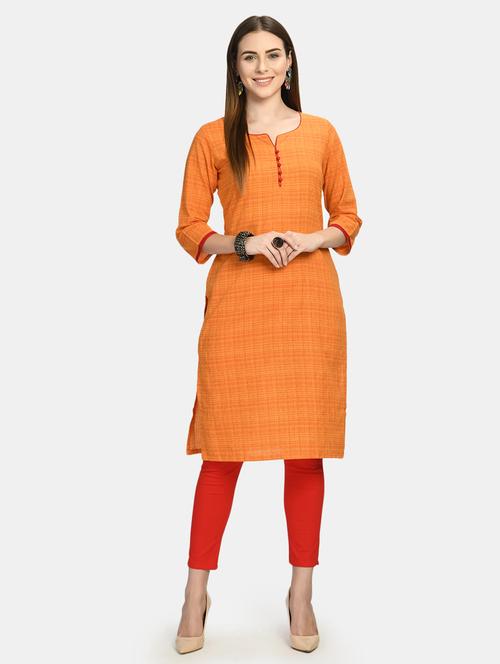 women notch neck solid straight kurta - 19696952 - Very Small Image - 1