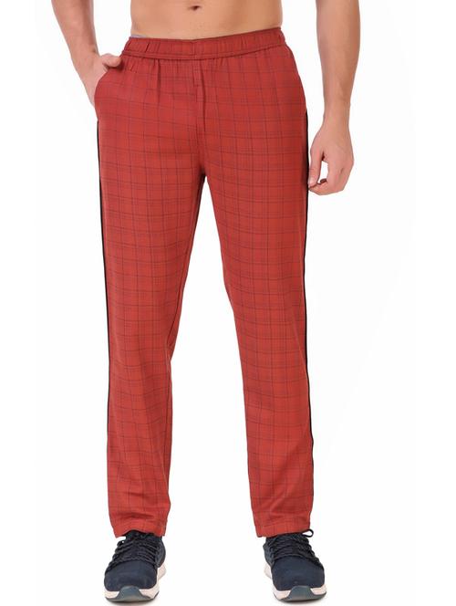 red cotton blend full length track pant - 19697051 - Very Small Image - 1