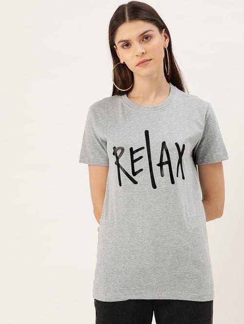 women's chest print round neck t-shirt - 19697205 - Very Small Image - 1