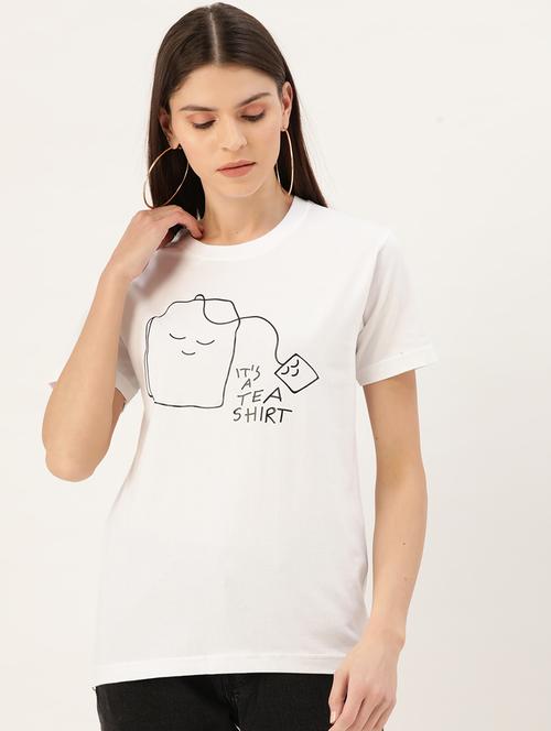women's chest print round neck t-shirt - 19697229 - Very Small Image - 1