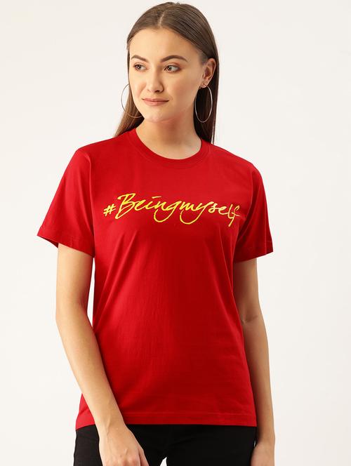 women's chest print round neck t-shirt - 19697232 - Very Small Image - 1