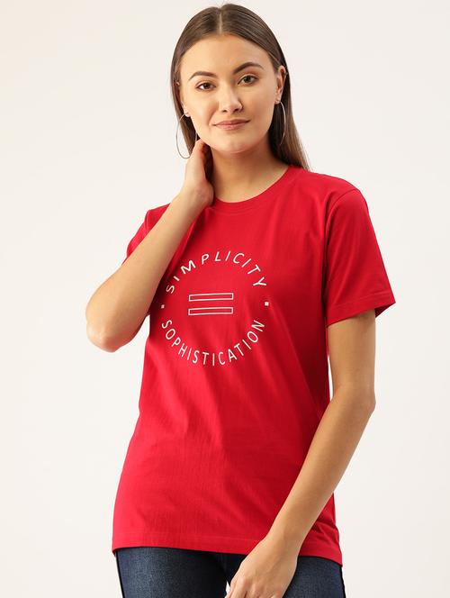 women's chest print round neck t-shirt - 19697261 - Very Small Image - 1