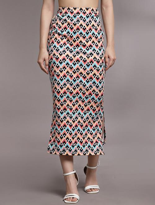 multi colored printed bodycon side slit skirt - 19697380 - Very Small Image - 1