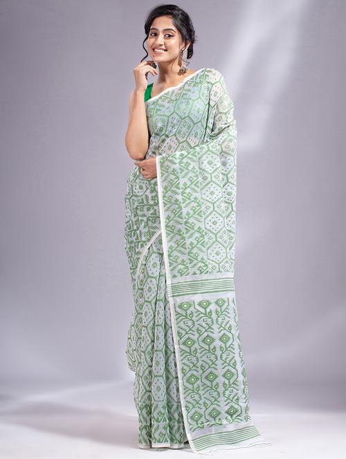 white cotton silk saree with blouse - 19697508 - Very Small Image - 1