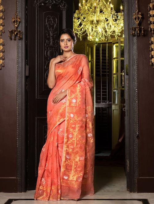 orange cotton silk saree with blouse - 19697724 - Very Small Image - 1