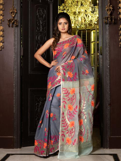 grey cotton silk saree with blouse - 19697751 - Very Small Image - 1