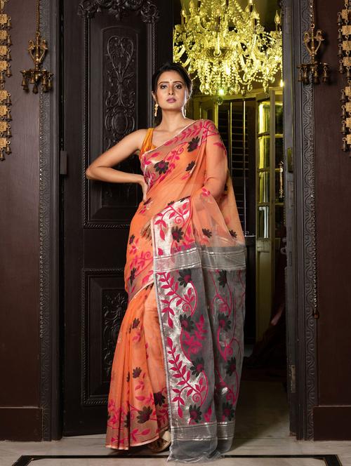 orange cotton silk saree - 19697755 - Very Small Image - 1