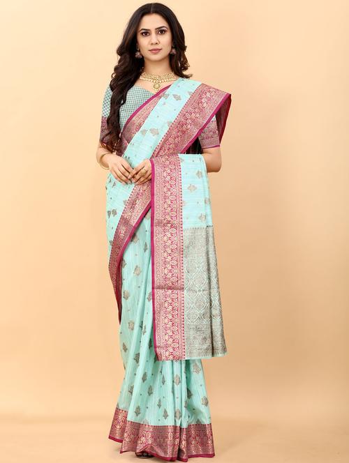 blue silk blend saree with blouse - 19698077 - Very Small Image - 1