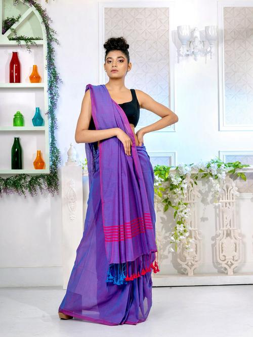 purple cotton saree with blouse - 19698274 - Very Small Image - 1