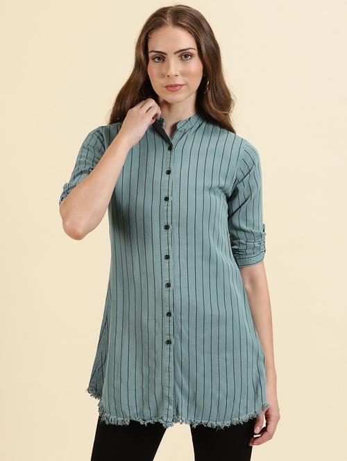 women mandarin collar striped shirt - 19698877 - Very Small Image - 1