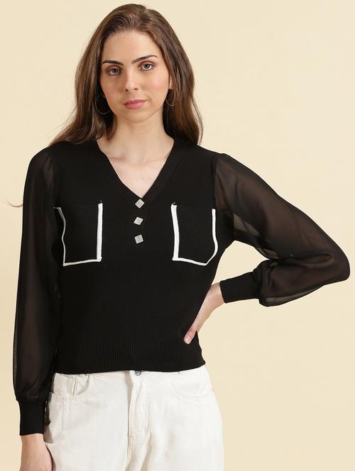 women's straight v neck top - 19699017 - Very Small Image - 1
