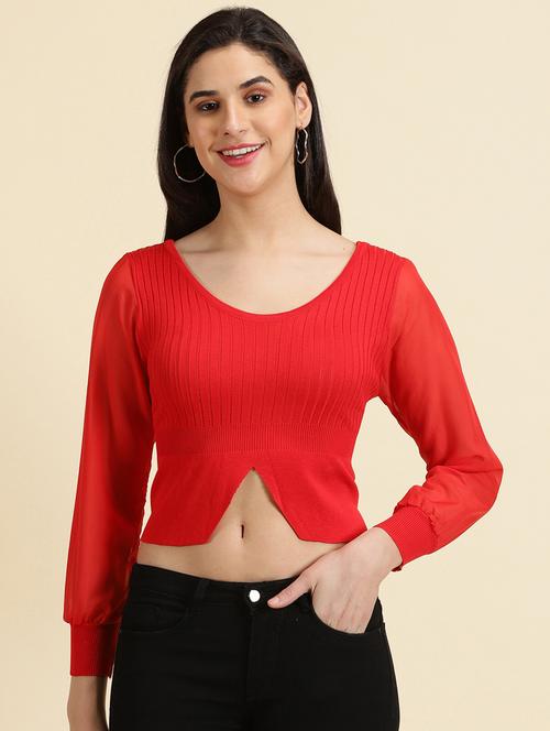 red solid crop top - 19699097 - Very Small Image - 1