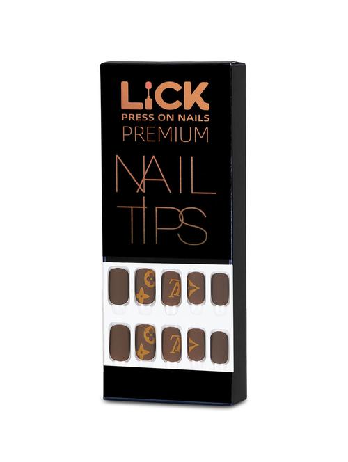 lick 12 pcs matte chocolate brown square shape fake/false/artificial acrylic press on nails with application kit - 19699370 - Very Small Image - 1