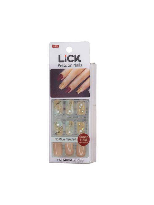 lick 12 pcs nude printed artificial/false acrylic reusable press on nails extension with application kit - 19699374 - Very Small Image - 1