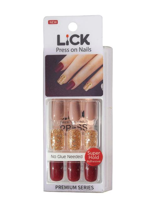 lick 12 pcs mauve maroon square shape artificial/fake reusable press on nails with application kit - 19699376 - Very Small Image - 1