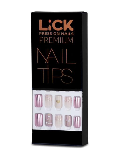 lick 12 pcs pink chromatic square shape reusable false/fake acrylic press on nails with application kit - 19699387 - Very Small Image - 1