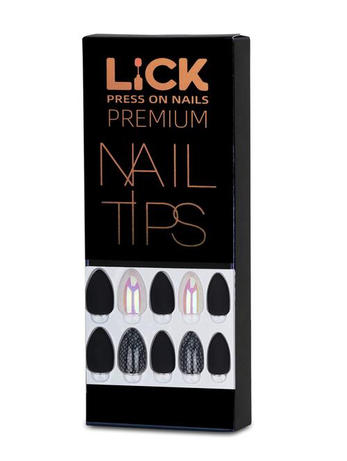 lick 12 pcs black almond shape holographic chromatic press on nails with application kit - 19699391 - Very Small Image - 1