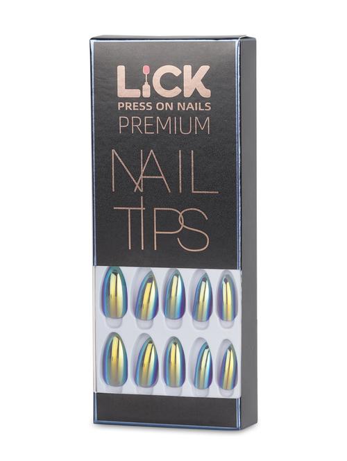 lick 12 pcs electric chromatic blue stiletto shape reusable artificial/fake press on nails with application kit - 19699395 - Very Small Image - 1