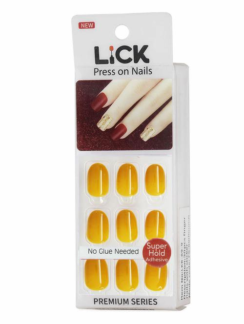 lick 12 pcs mustard yellow oval shape false/artificial reusable acrylic press on nails with application kit - 19699402 - Very Small Image - 1