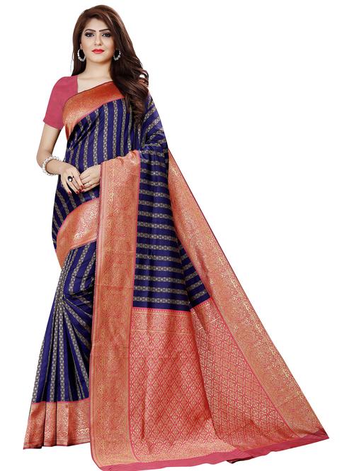 blue silk banarasi saree with blouse - 19699508 - Very Small Image - 1